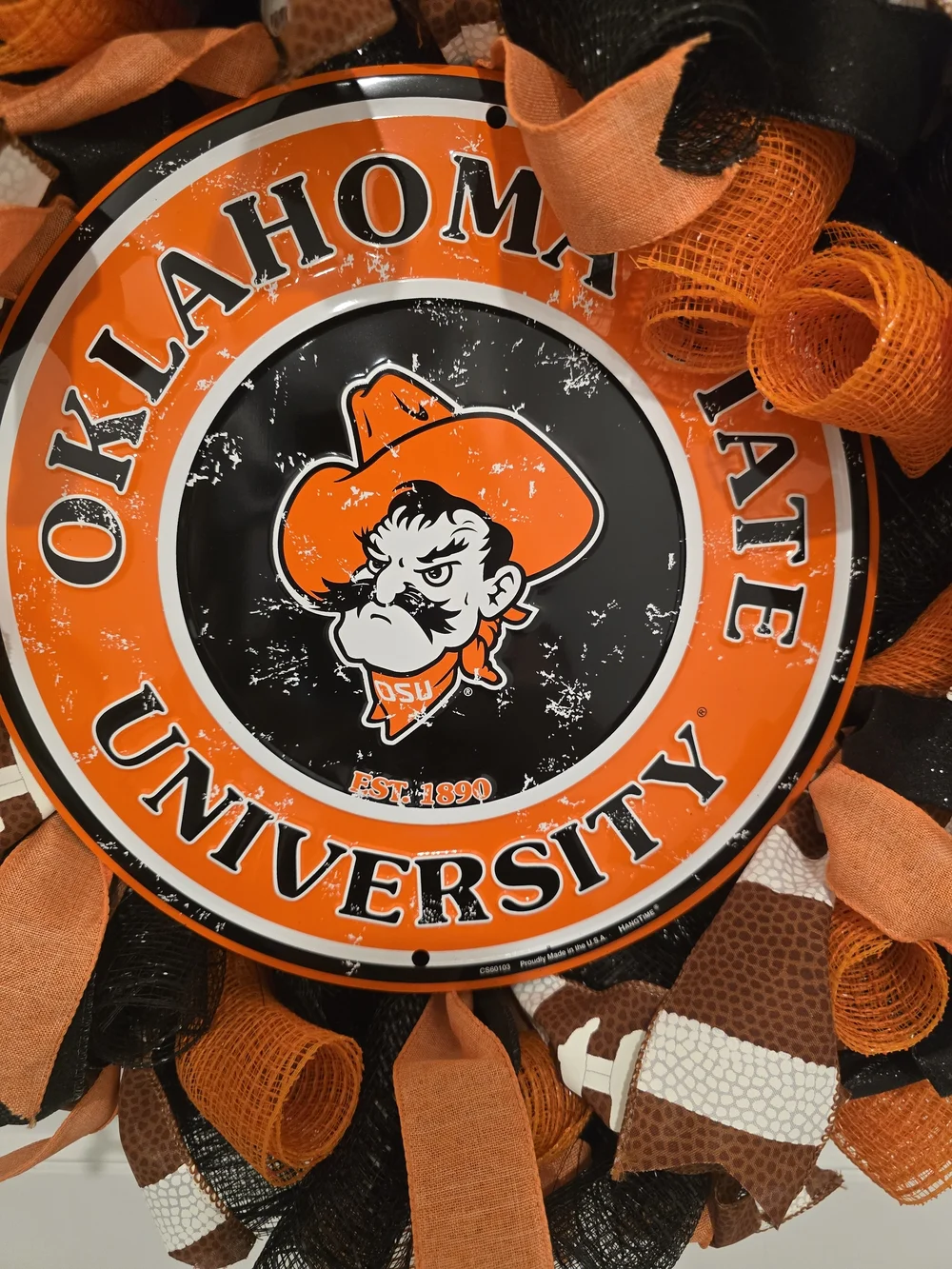 Oklahoma State University OSU Football Wreath - Orange & Black